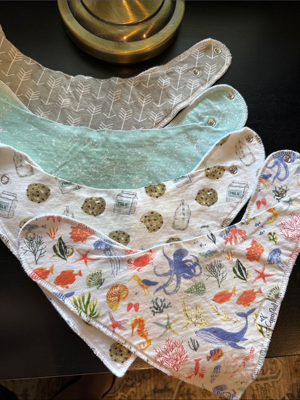 Copper Pearl baby bibs - Ocean & Neutral Print Set